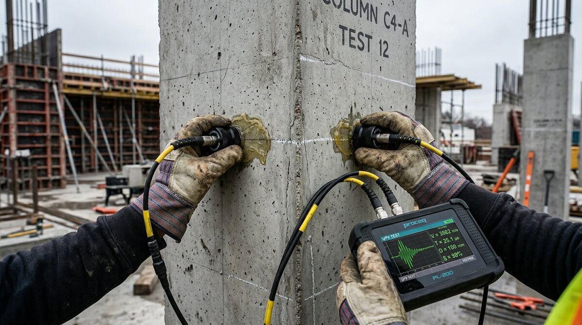 Ultrasonic Pulse Velocity Testing on a real Australian project site